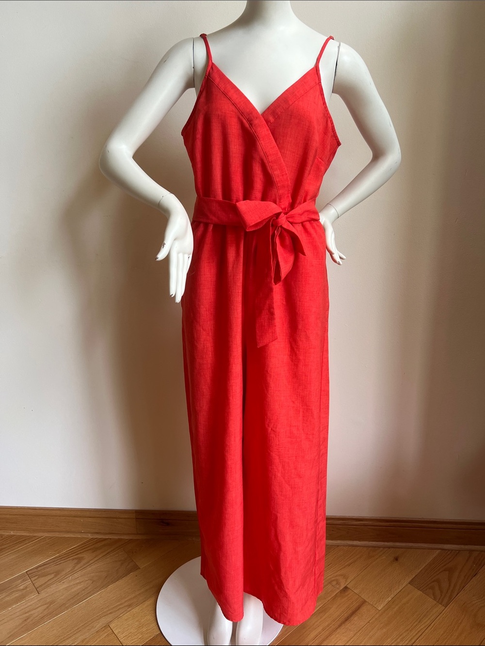 Flying Tomato Red Sleeveless Jumpsuit with Tie Waist wide leg lounging comfort